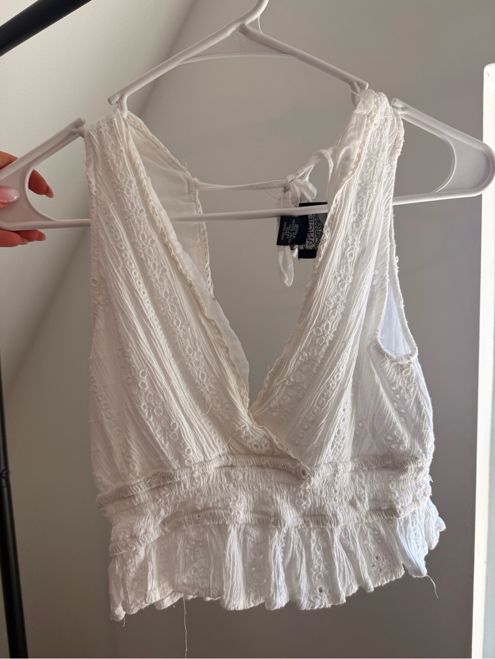 White Eyelet V-Neck Crop Top